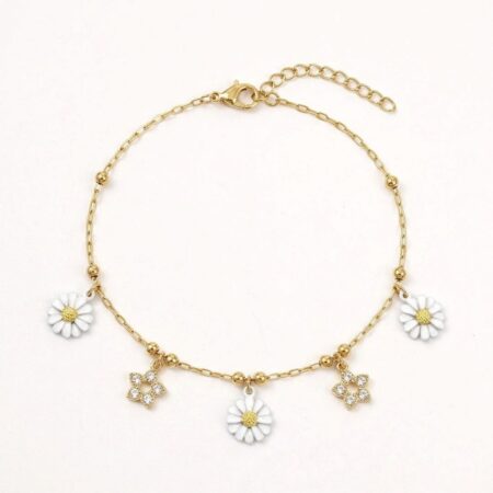 Daisy Charm Bracelet - Ατσάλινο Βραχιόλι με Λουλούδια