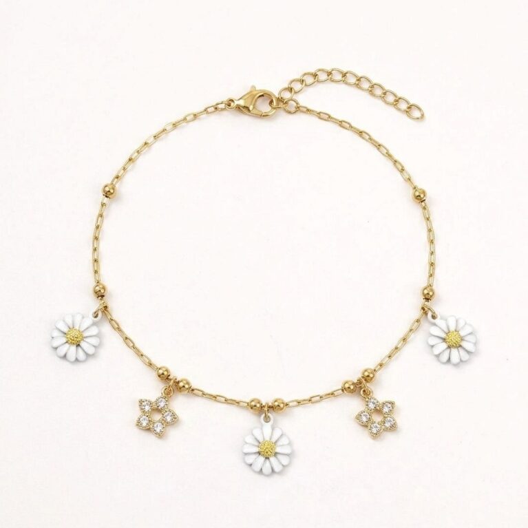 Daisy Charm Bracelet - Ατσάλινο Βραχιόλι με Λουλούδια