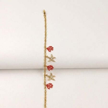 Coral Starfish Bracelet - Ατσάλινο Βραχιόλι με Αστερίες και Κοράλλια