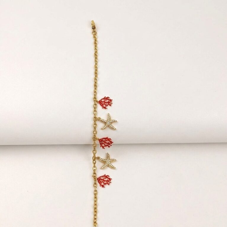 Coral Starfish Bracelet - Ατσάλινο Βραχιόλι με Αστερίες και Κοράλλια