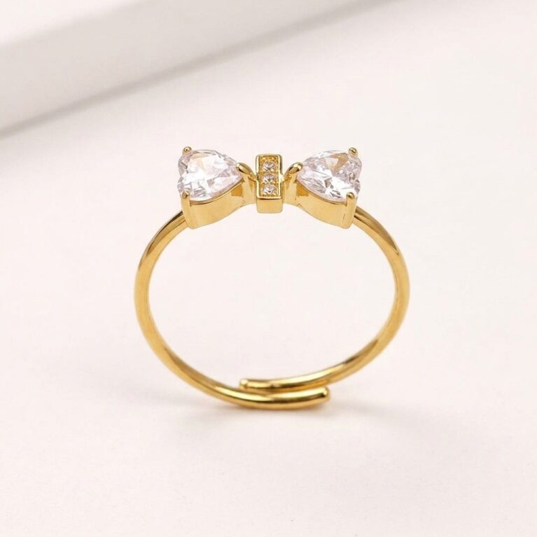 Adora Bow Ring - Ατσάλινο Δαχτυλίδι με Φιόγκο και Καρδιόσχημες Πέτρες