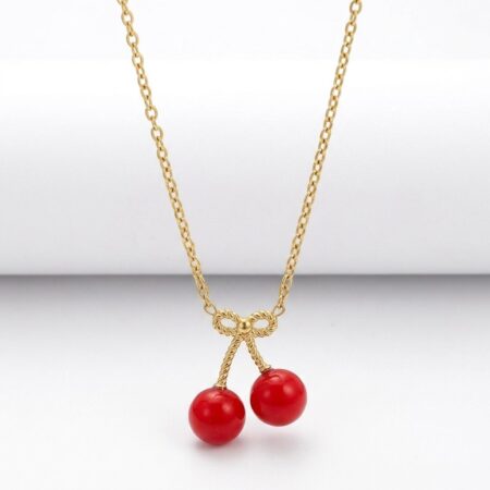 Cherry Bow Necklace - Ατσάλινο Κολιέ με Φιόγκο και Κεράσια