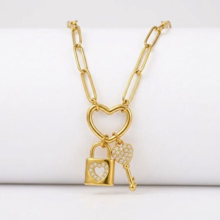 HeartLock Collection - Ατσάλινο Κολιέ με Λουκέτο και Κλειδί