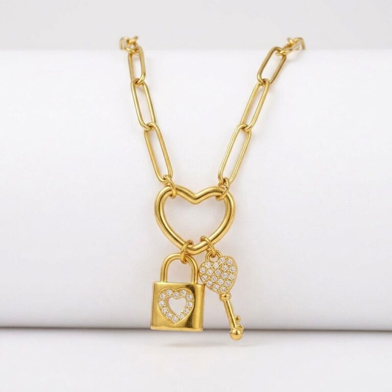 HeartLock Collection - Ατσάλινο Κολιέ με Λουκέτο και Κλειδί