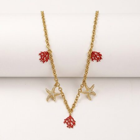 Coral Star Necklace - Ατσάλινο Κολιέ με Αστερίες και Κοράλλια