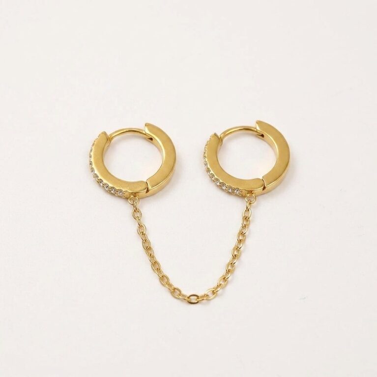 Celine Earrings - Ατσάλινα Σκουλαρίκια Κρίκοι με Αλυσίδα