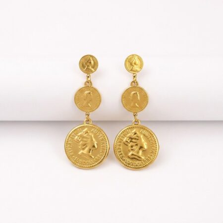 Aurora Coin Earrings - Ατσάλινα Σκουλαρίκια με Κρεμαστά Νομίσματα
