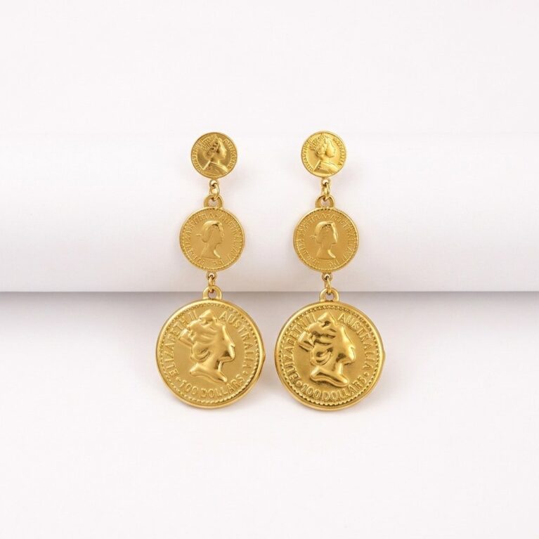 Aurora Coin Earrings - Ατσάλινα Σκουλαρίκια με Κρεμαστά Νομίσματα