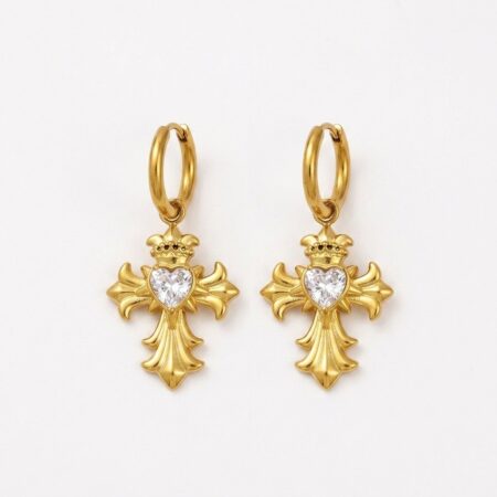 Crown Cross Earrings - Ατσάλινα Σκουλαρίκια με Σταυρό