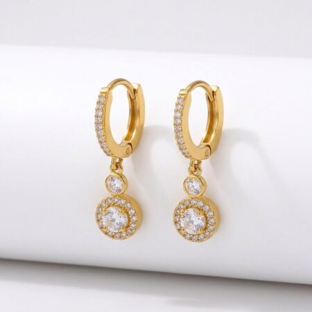 Adora Hoops - Ατσάλινα Σκουλαρίκια με Λαμπερό Κρεμαστό