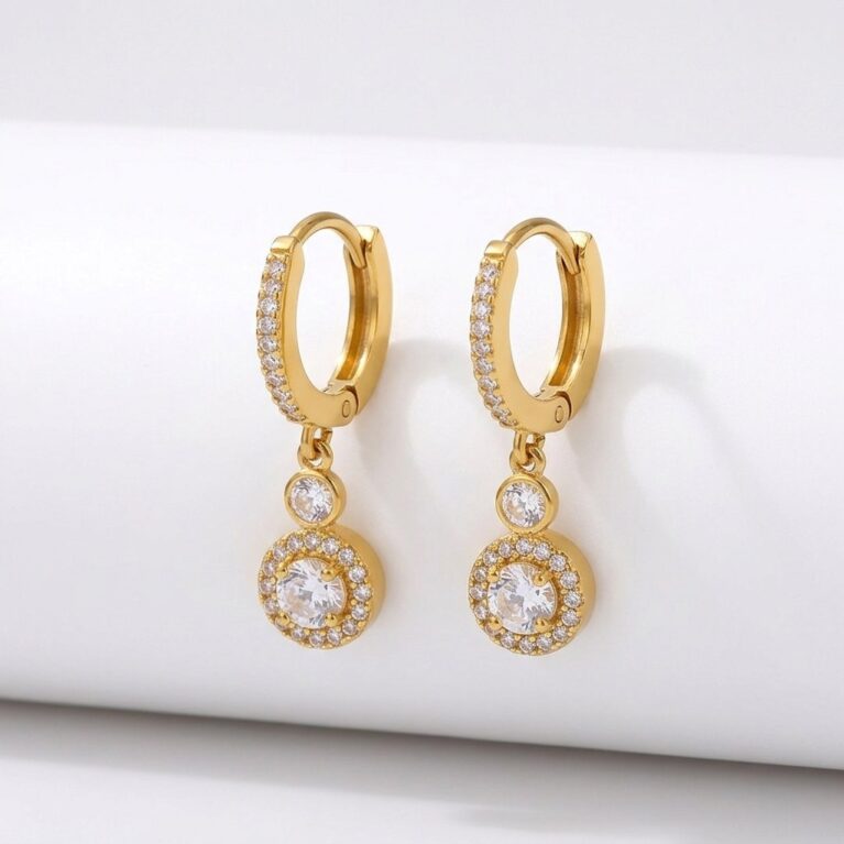 Adora Hoops - Ατσάλινα Σκουλαρίκια με Λαμπερό Κρεμαστό