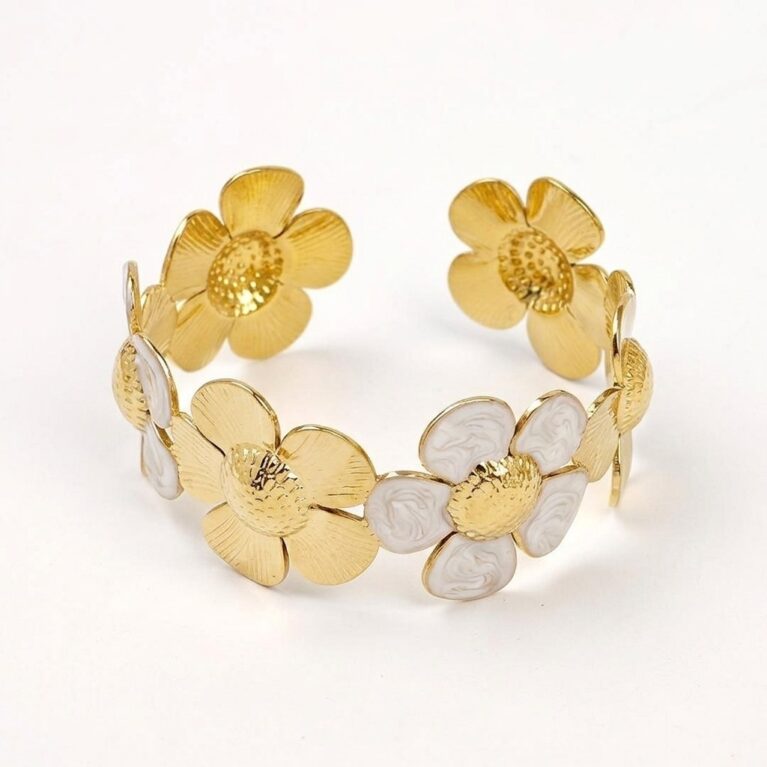 Floral Cuff Bracelet - Ατσάλινη Χειροπέδα με Λουλούδια