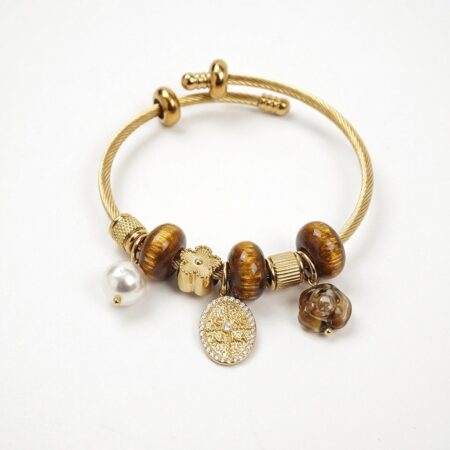 Celine Bracelet - Ατσάλινο Βραχιόλι με Χάντρες και Κρεμαστά