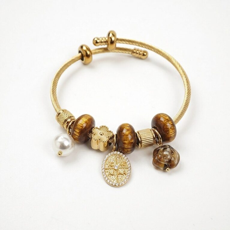 Celine Bracelet - Ατσάλινο Βραχιόλι με Χάντρες και Κρεμαστά