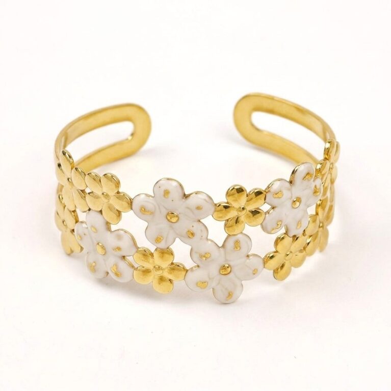 Floral Cuff Bracelet - Ατσάλινο Βραχιόλι με Λουλούδια