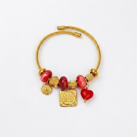 Charm Bracelet - Ατσάλινο Βραχιόλι με Κόκκινα Charms