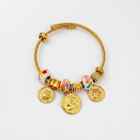 Aurora Charm Bracelet - Ατσάλινο Βραχιόλι με Χάντρες και Κέρματα
