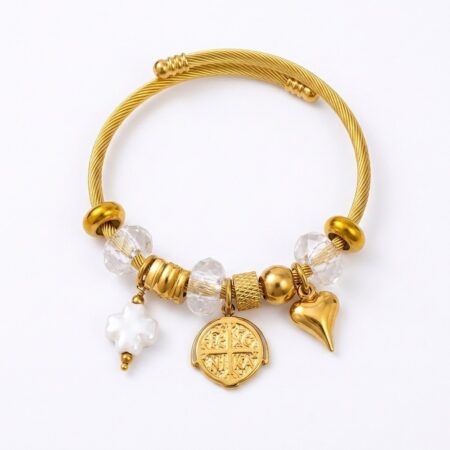 Golden Charm Bracelet - Ατσάλινο Βραχιόλι με Χρυσά Charms