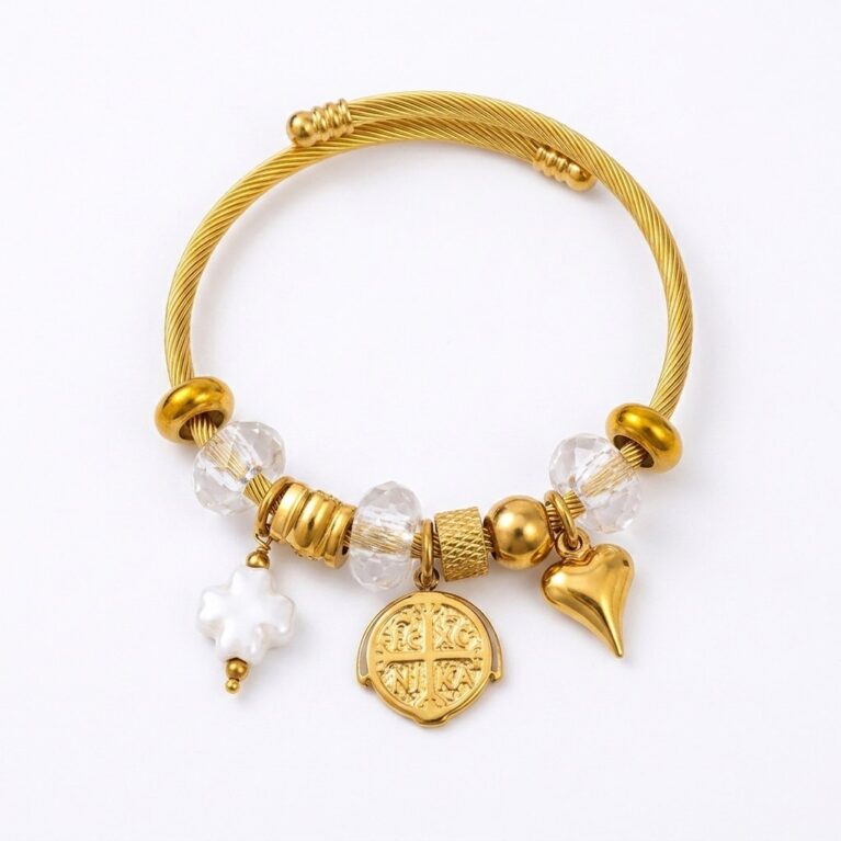 Golden Charm Bracelet - Ατσάλινο Βραχιόλι με Χρυσά Charms