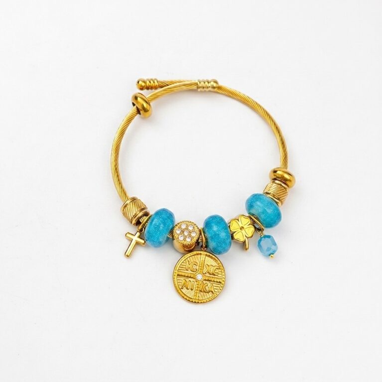 Charm Bracelet - Ατσάλινο Βραχιόλι με Χρυσά Charms