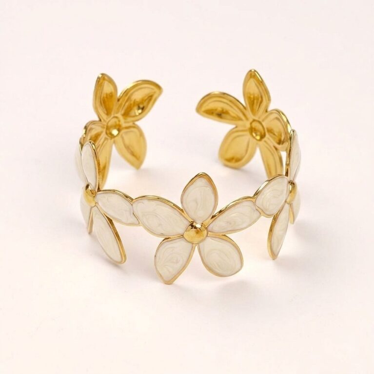 Floral Charm Bracelet - Ατσάλινο Βραχιόλι με Λουλούδια