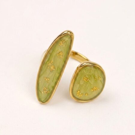 Odette Dual Resin Ring - Ατσάλινο Δαχτυλίδι με Χρυσές Νιφάδες