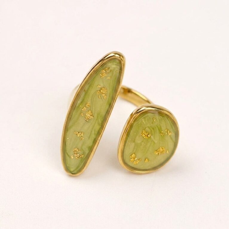 Odette Dual Resin Ring - Ατσάλινο Δαχτυλίδι με Χρυσές Νιφάδες
