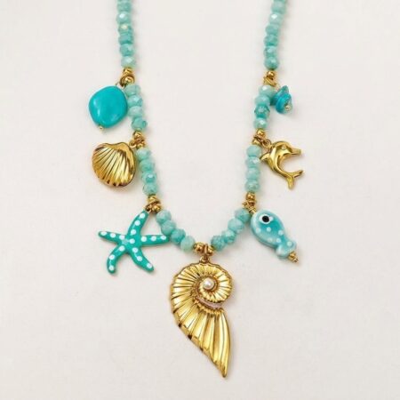 Aurelia Necklace - Ατσάλινο Κολιέ με Θαλάσσια Κρεμαστά