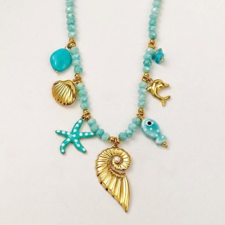 Aurelia Necklace - Ατσάλινο Κολιέ με Θαλάσσια Κρεμαστά
