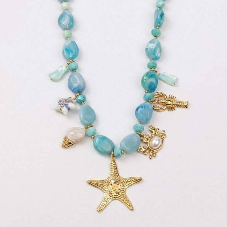 Astra Necklace - Ατσάλινο Κολιέ με Αστερία και Χάντρες