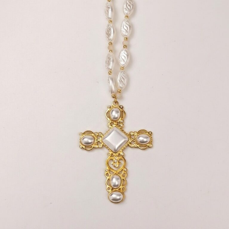 Elysian Cross Necklace - Ατσάλινο Κολιέ με Σταυρό και Πέρλες