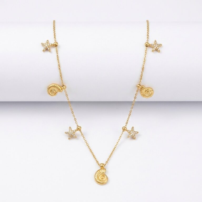 Ocean Star Necklace - Ατσάλινο Κολιέ με Αστερίες και Κοχύλια