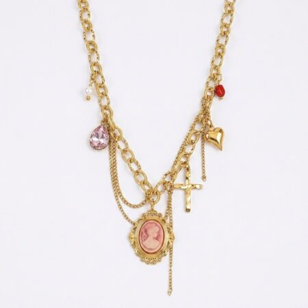 Cameo Charm Necklace - Ατσάλινο Κολιέ με Κάμεο και Κρεμαστά