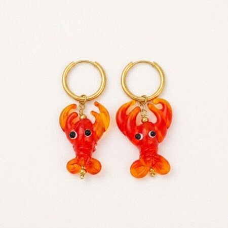 Lobster Charm Earrings - Ατσάλινα Σκουλαρίκια με Αστακό