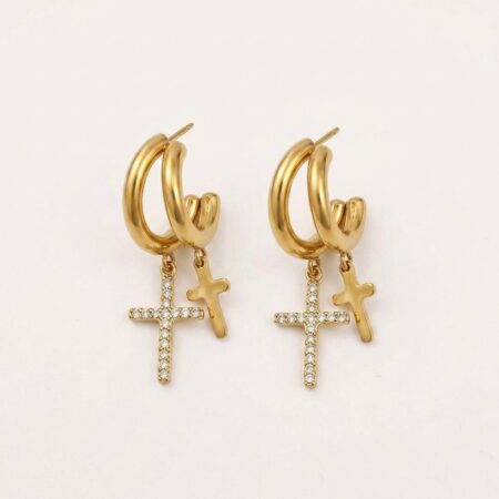 Celine Cross Earrings - Ατσάλινα Σκουλαρίκια Κρίκοι με Σταυρό