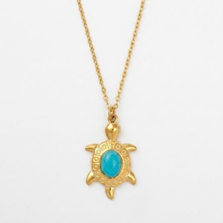 Arielle Necklace - Ατσάλινο Κολιέ με Χελώνα και Τιρκουάζ Πέτρα