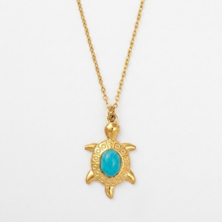 Arielle Necklace - Ατσάλινο Κολιέ με Χελώνα και Τιρκουάζ Πέτρα