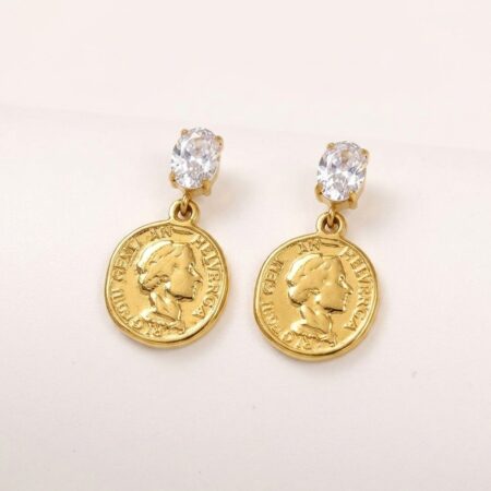 Aurora Coin Earrings - Ατσάλινα Σκουλαρίκια με Κρεμαστό Νόμισμα