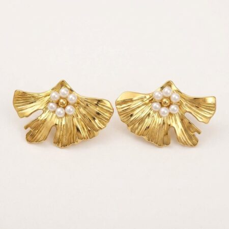 Ginkgo Pearl Earrings - Ατσάλινα Σκουλαρίκια με Πέρλες