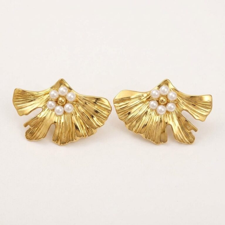 Ginkgo Pearl Earrings - Ατσάλινα Σκουλαρίκια με Πέρλες