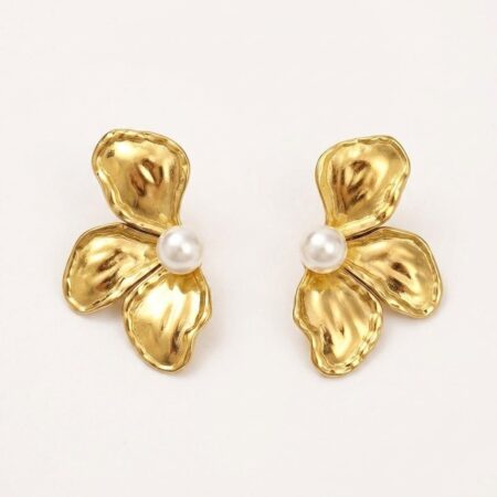 Floral Pearl Earrings - Ατσάλινα Σκουλαρίκια με Λουλούδι και Πέρλα