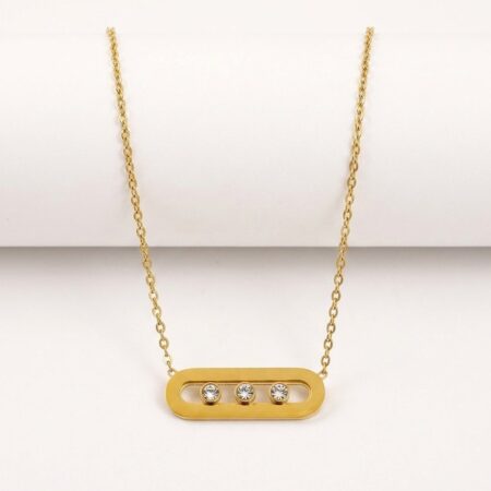 Celine Necklace - Ατσάλινο Κολιέ με Κρεμαστό και Πέτρες