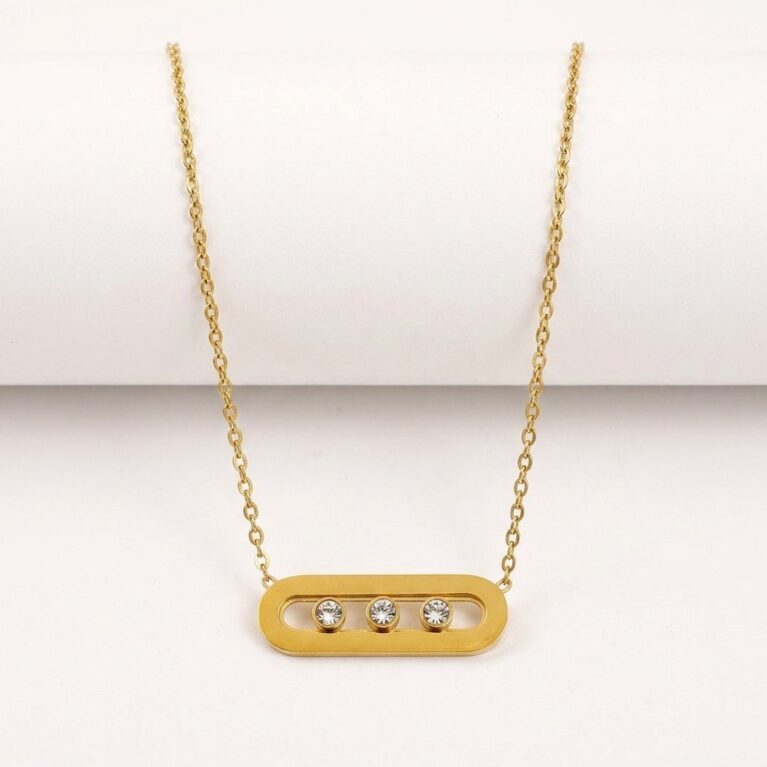 Celine Necklace - Ατσάλινο Κολιέ με Κρεμαστό και Πέτρες