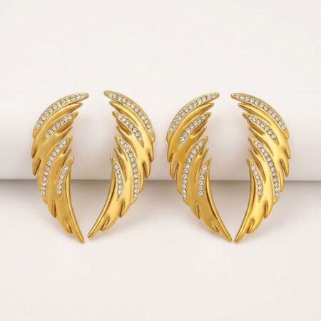 Aurora Leaf Earrings - Ατσάλινα Σκουλαρίκια με Κρύσταλλα