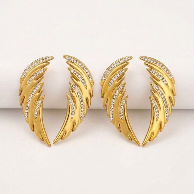 Aurora Leaf Earrings - Ατσάλινα Σκουλαρίκια με Κρύσταλλα