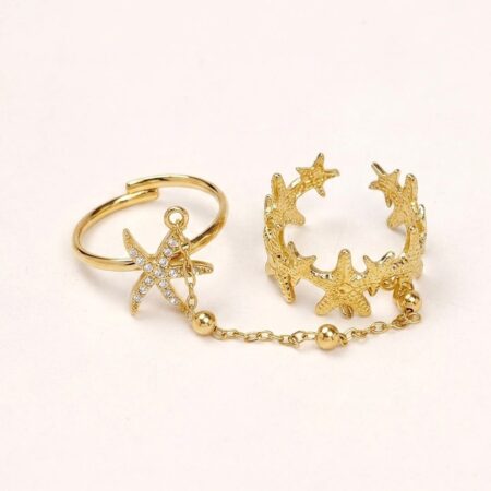 Stella Starfish Ring - Ατσάλινο Δαχτυλίδι με Αλυσίδα και Αστερίες