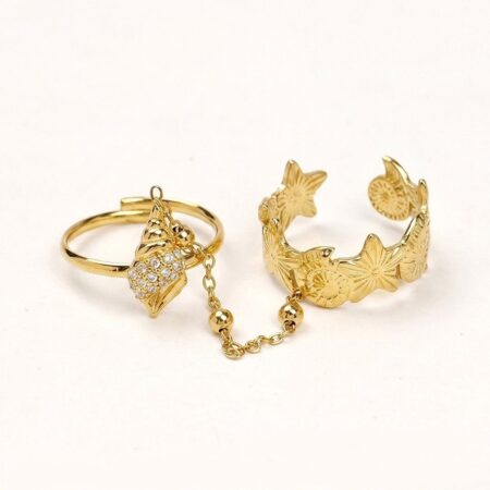 Starfish Duo Ring - Ατσάλινο Δαχτυλίδι με Αλυσίδα