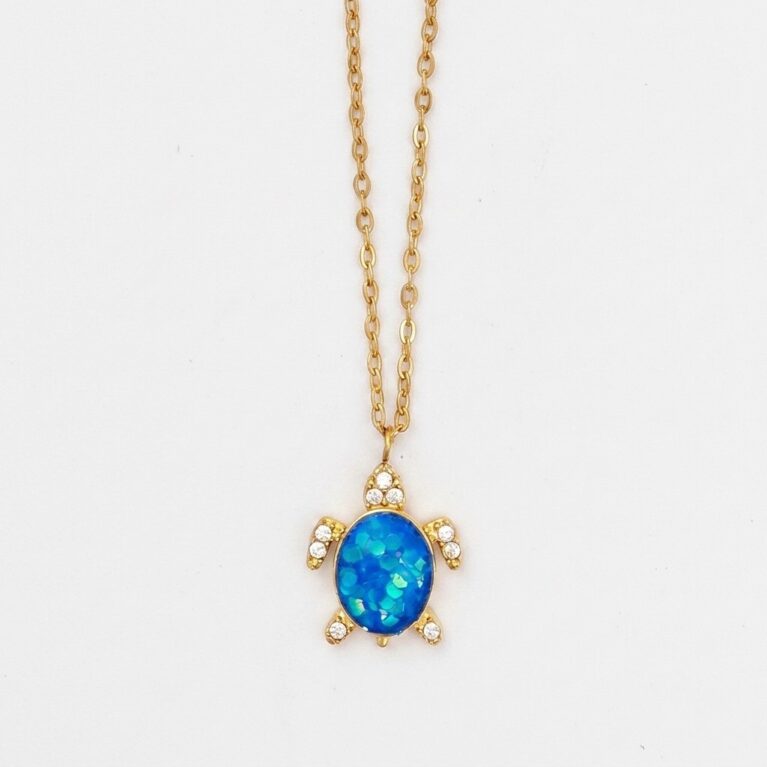 Turtle Necklace - Ατσάλινο Κολιέ με Χελώνα και Πέτρα
