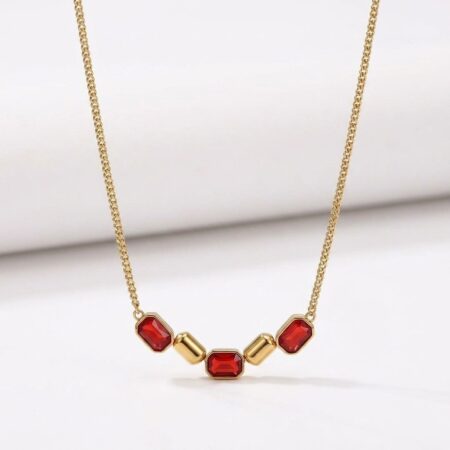 Necklace - Ατσάλινο Κολιέ με Πολύχρωμες Πέτρες