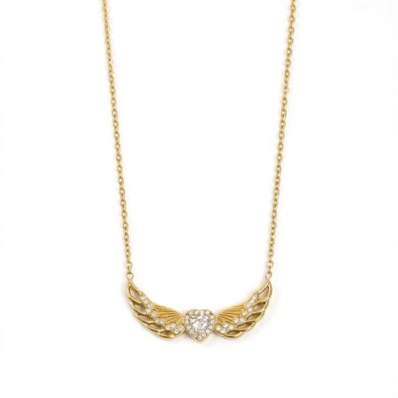 Celeste Necklace - Ατσάλινο Κολιέ με Καρδιά και Φτερά